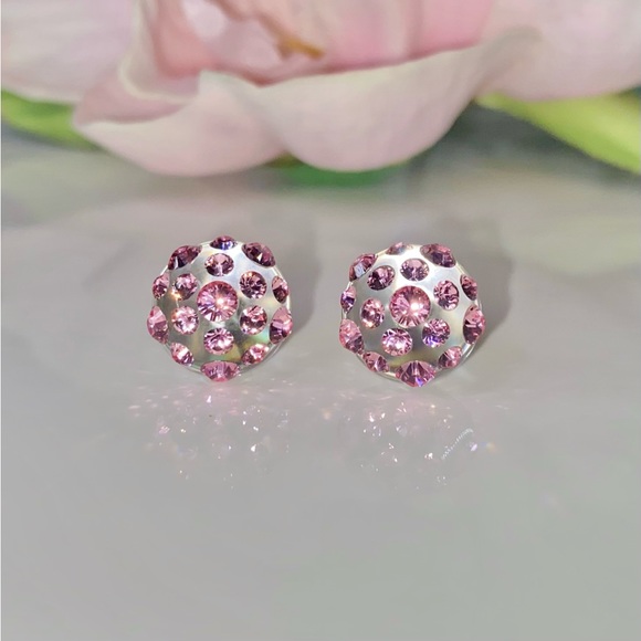 Acrylic stud earrings for women, Transparent lucite, pink crystal stones, new - Picture 6 of 11